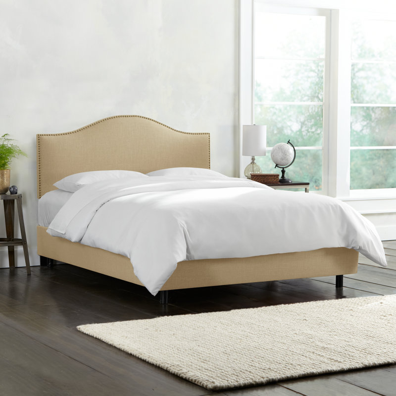 Upholstered Unfinished Scalloped Bed, Twin, Classic Sandstone Linen