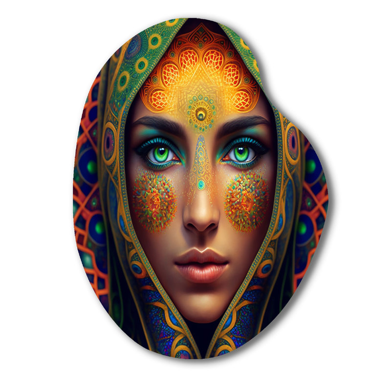 Portrait d'une beauté persane VI - femme arabe en forme de poire, art mural en métal asymétrique, H 30 po x l 22 po