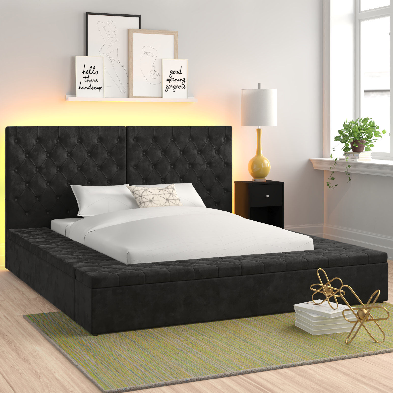 Tufted Upholstered Low Profile Storage Platform Bednull