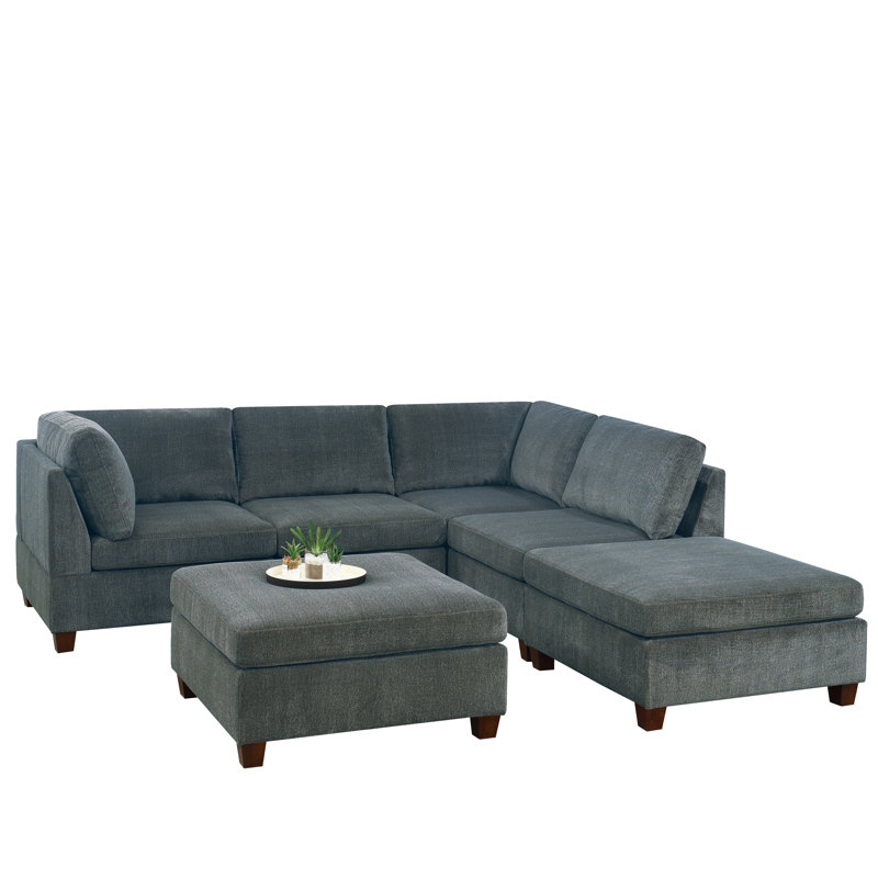 Gauti Upholstered Sectional Reversible, Gray Chenille