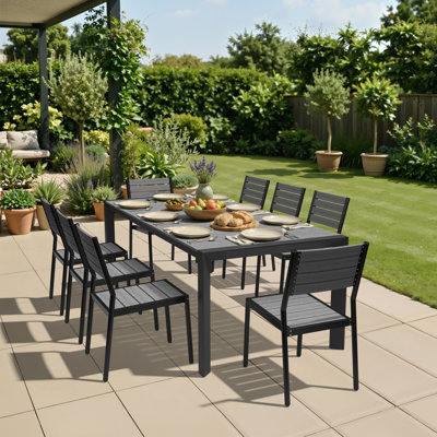 8 - Person 84'' W X 39'' D Rectangular Aluminum Dining Set with Stackable Chairs