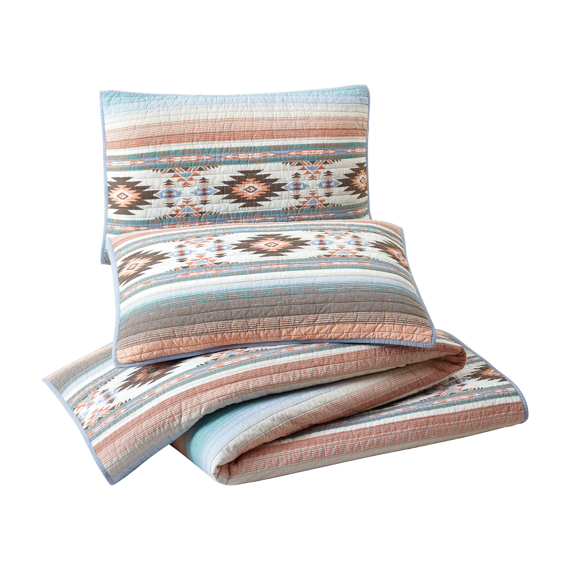 ModernHeirloom Sunset Canyon Cotton Bedding - Blue/Coral/Beige Quilt ...