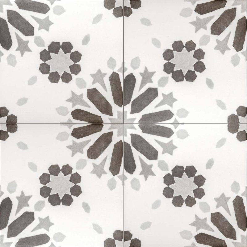 Dahlia 6" x 6" Patterned Matte Porcelain Tile, Noir