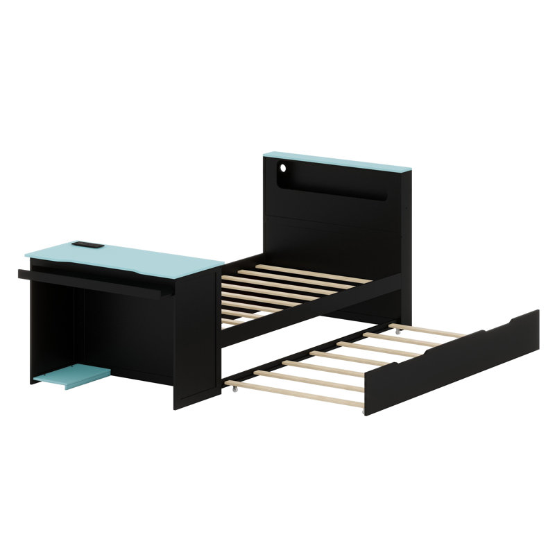 Lit de détente tout-en-un avec lit gigogne rétractable, bureau d'étude, bande à DEL intelligente et prises de courant USB