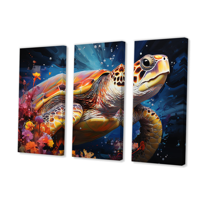 Serene Turtle Underwaters - Tortue, ensemble d'art mural sur toile, H 28 po x l 36 po, Toile tendue