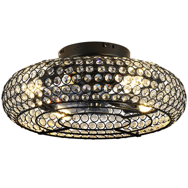 Ventilateurs de plafond en cristal en cage avec lumières et télécommande, ventilateur de plafond encastré à profil bas de 20 po avec ensemble d'éclairage, ventilateur de plafond fermé à 6 vitesses avec moteur réversible pour le salon de la cuisine de la chambre à coucher (4 ampoules incluses)