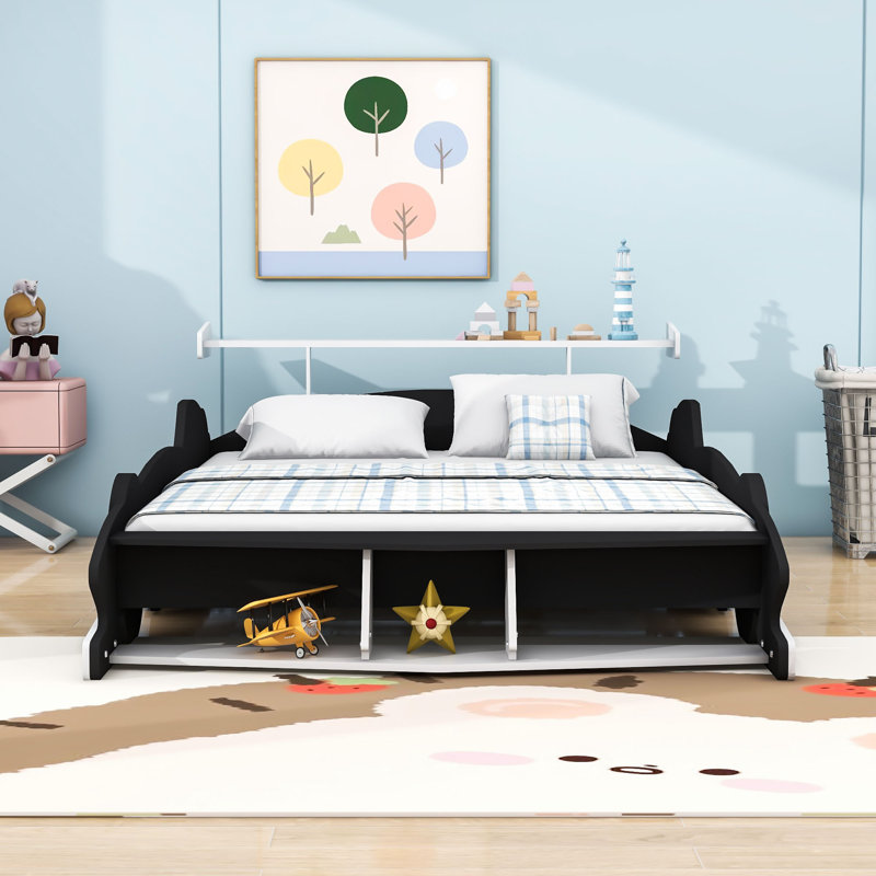 Lit plateforme avec roulettes Race, Noir, noir, noir, noir, Double