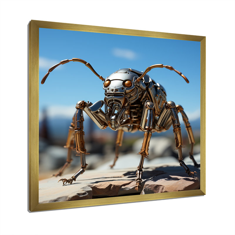 Fourmis industrielles II sur toile, Cadre doré simple, H 16 po x l 16 po x P 1 po