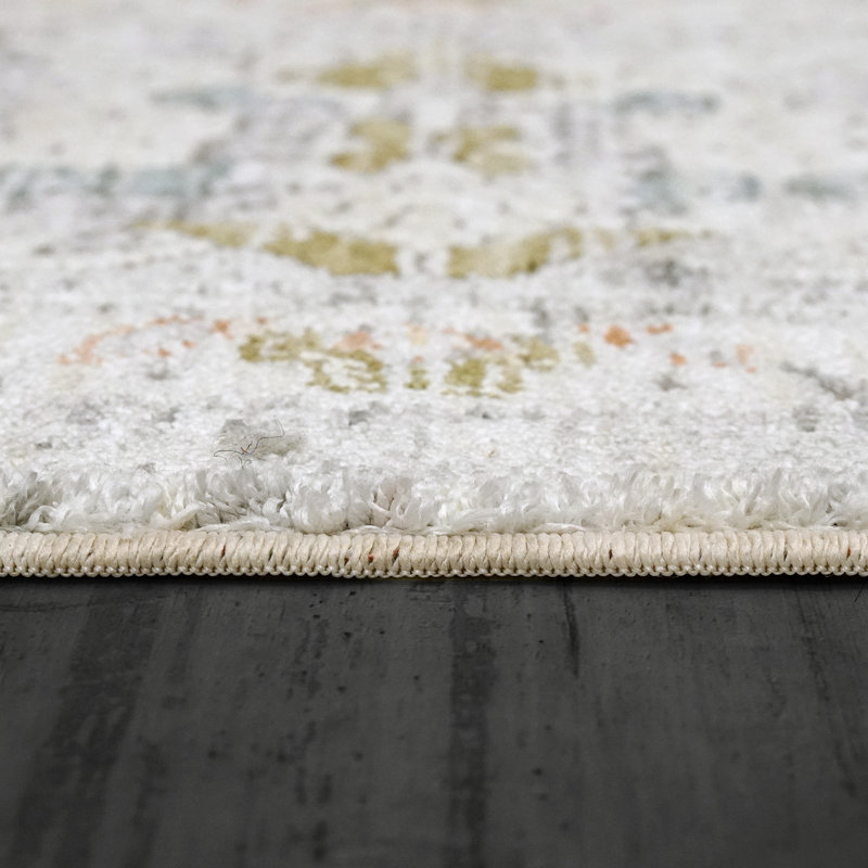 Tapis abstrait gris / ivoire, Tapis de couloir 2,3 pi x 7,7 pi