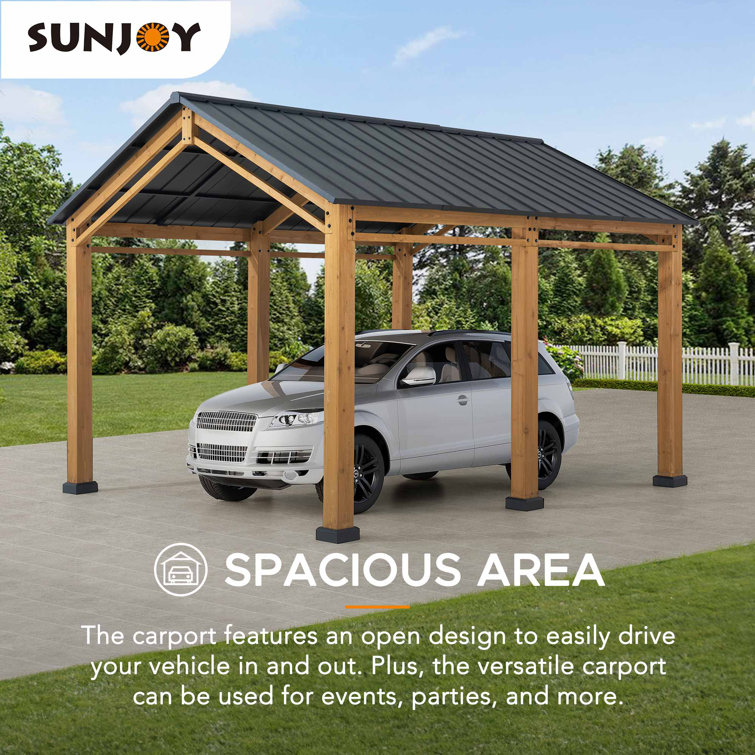 Sunjoy AutoCove 11x13 Wood Carport, Outdoor Living Pavilion, Wooden Gazebo  with Ceiling Hook & Reviews
