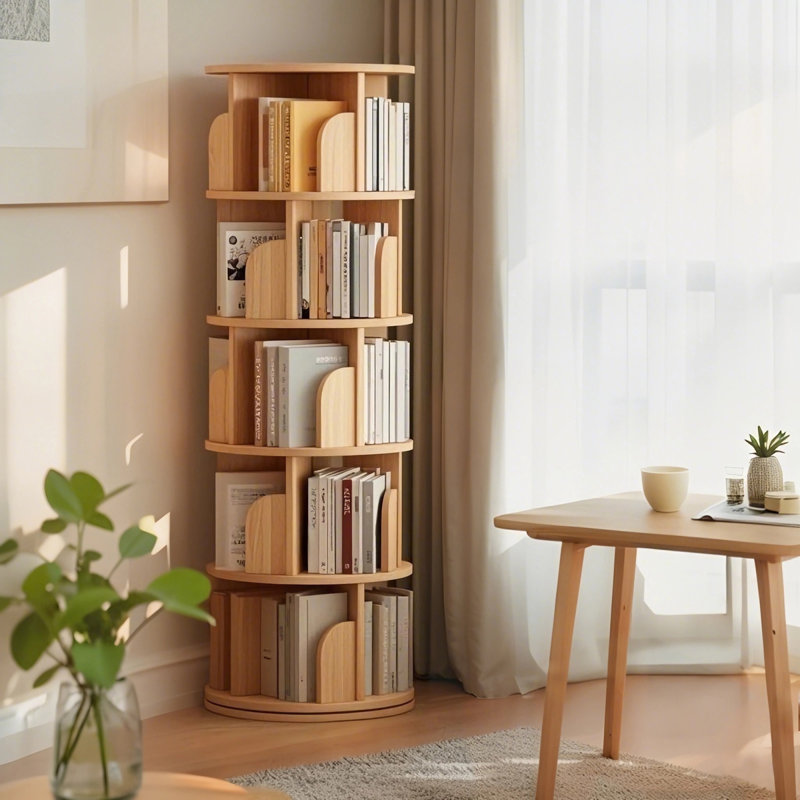 Space-saving 5 Tier Mdf Round Bookshelf For Bedrooms And Living Rooms - 360° Rotating Elegant Modern Design