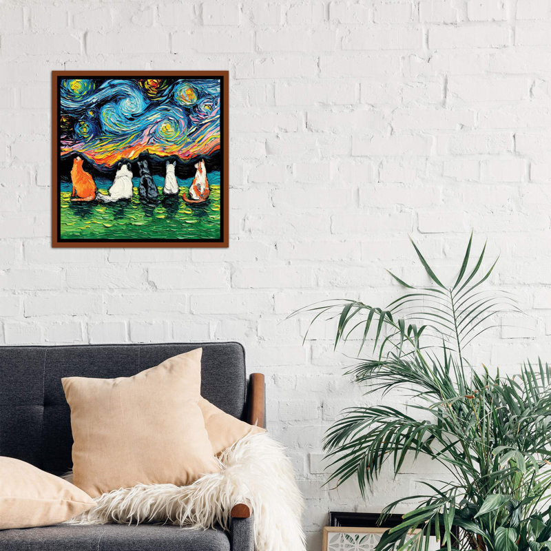 «Starry Cats» par Aja Trêves - reproduction d'art sur, H 26 po x l 26 po x P 1,5 po, Toile avec cadre en bois classique