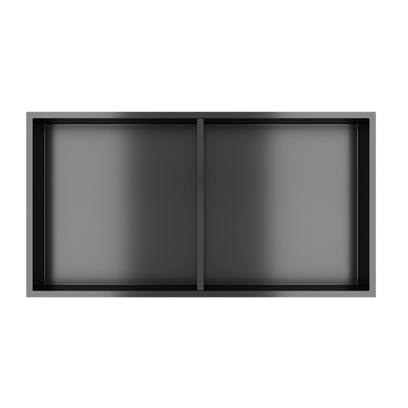 Niche de douche à double tablette en acier inoxydable l 13 po x H 25 po, rangement encastré dans la salle de bain avec pente de drainage, sans carrelage, noir mat