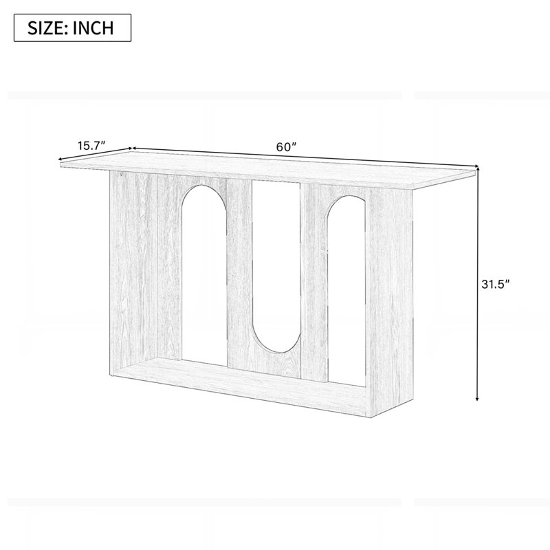 Modern and Curved Design Ash Veneer Console Table with Shelf, Natural