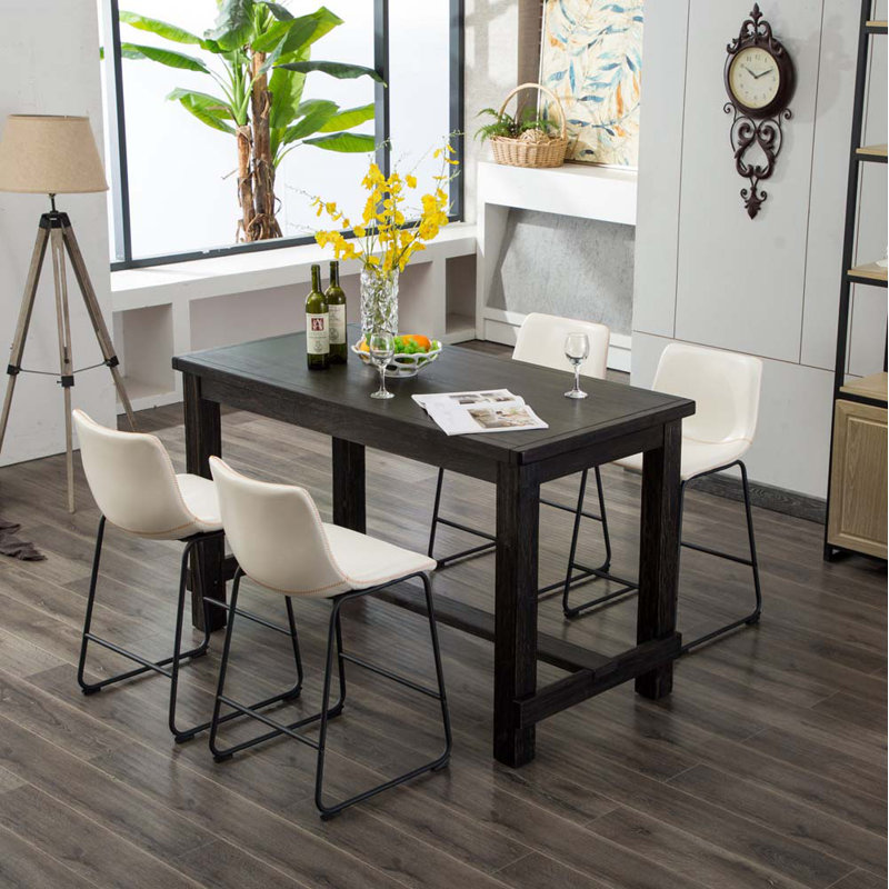 Ensemble de salle à manger à hauteur de comptoir: table et chaises, Blanc, Pièces incluses : 5