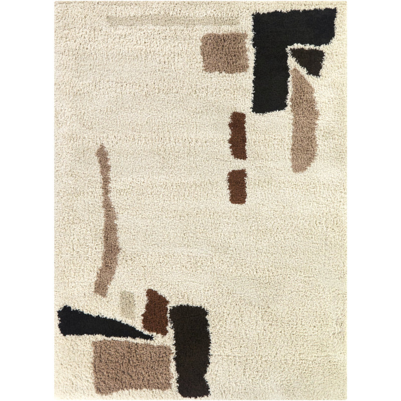 Botello Cream Abstract Shag Area Rug, Rectangle 7'10" x 10'