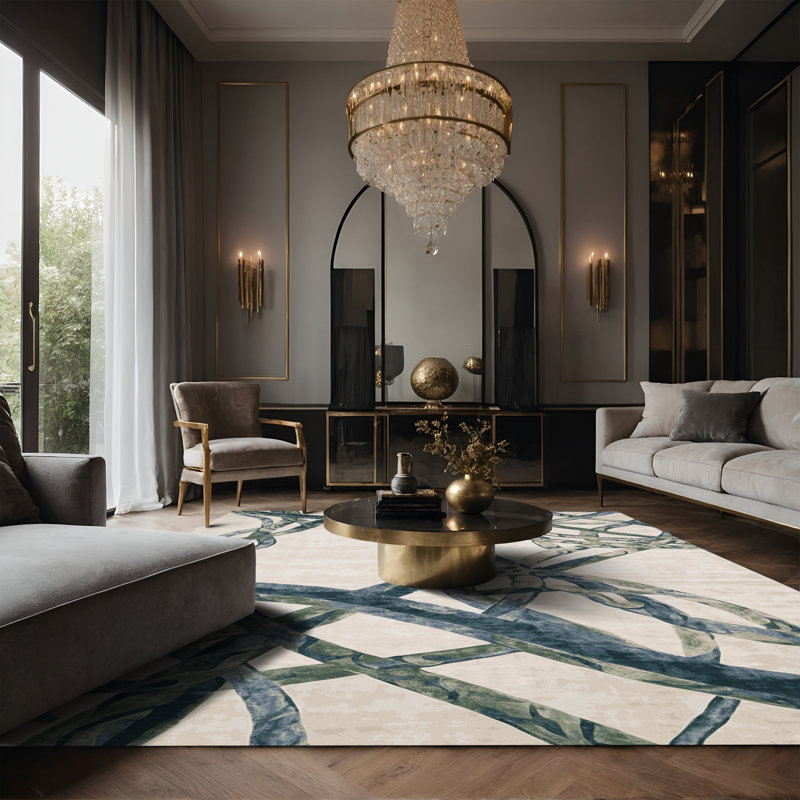 Tapis beige soyeux et moelleux, Rectangle 5 pi x 7 pi