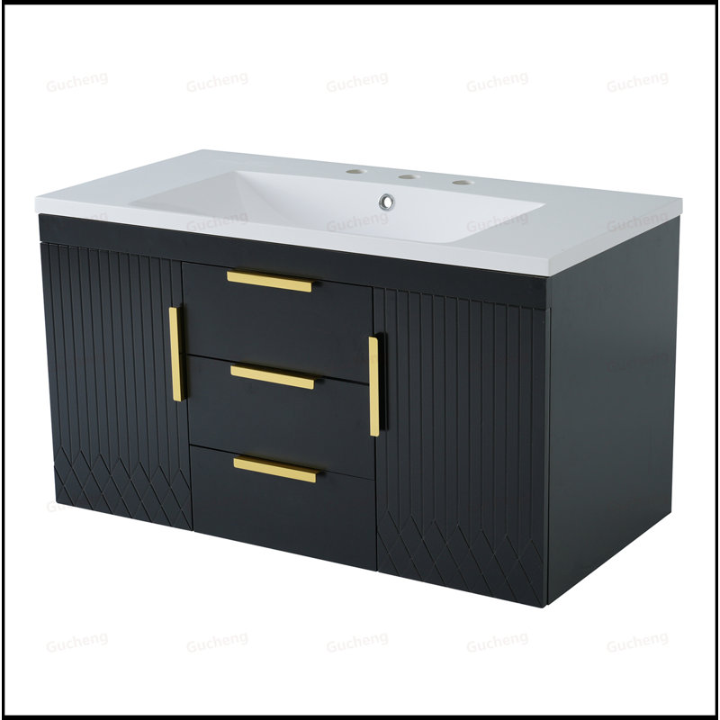 Meuble-lavabo mural 72 po avec lavabo, Noir