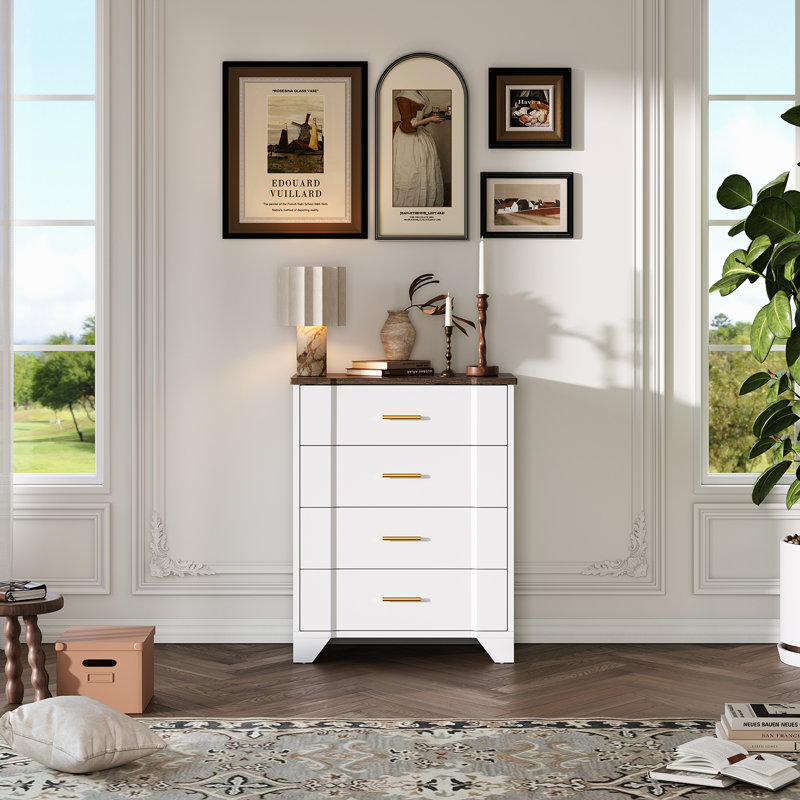Famrhouse 4-Drawer Dresser for Bedroom, White