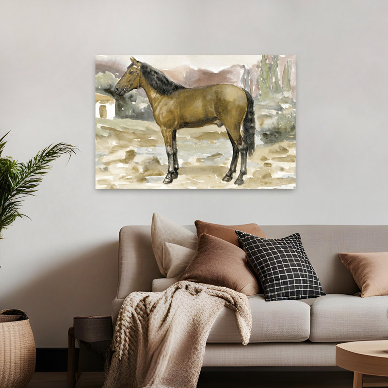 Otis, art contemporain abstrait avec paysage de cheval, H 32 po x l 48 po