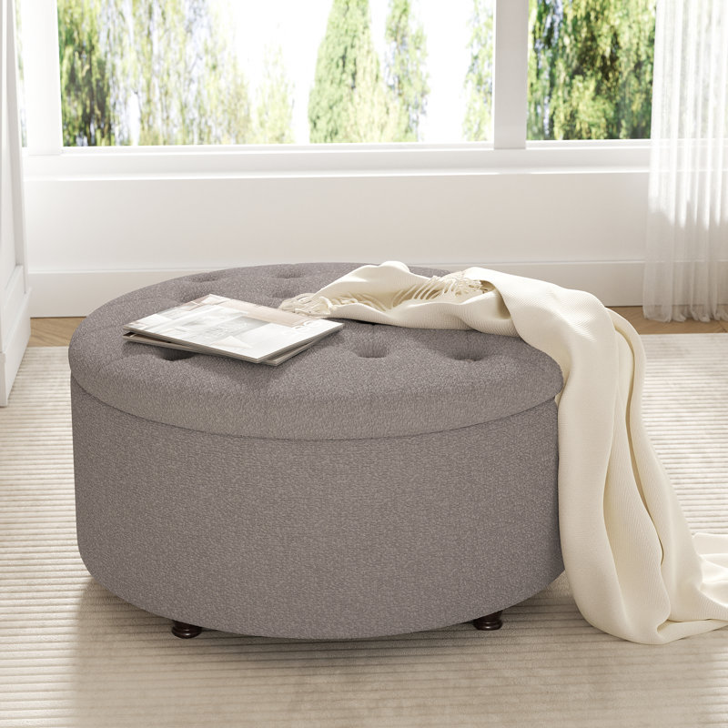 Winston Porter Upholstered Ottoman with Storage, Brown Teddy
