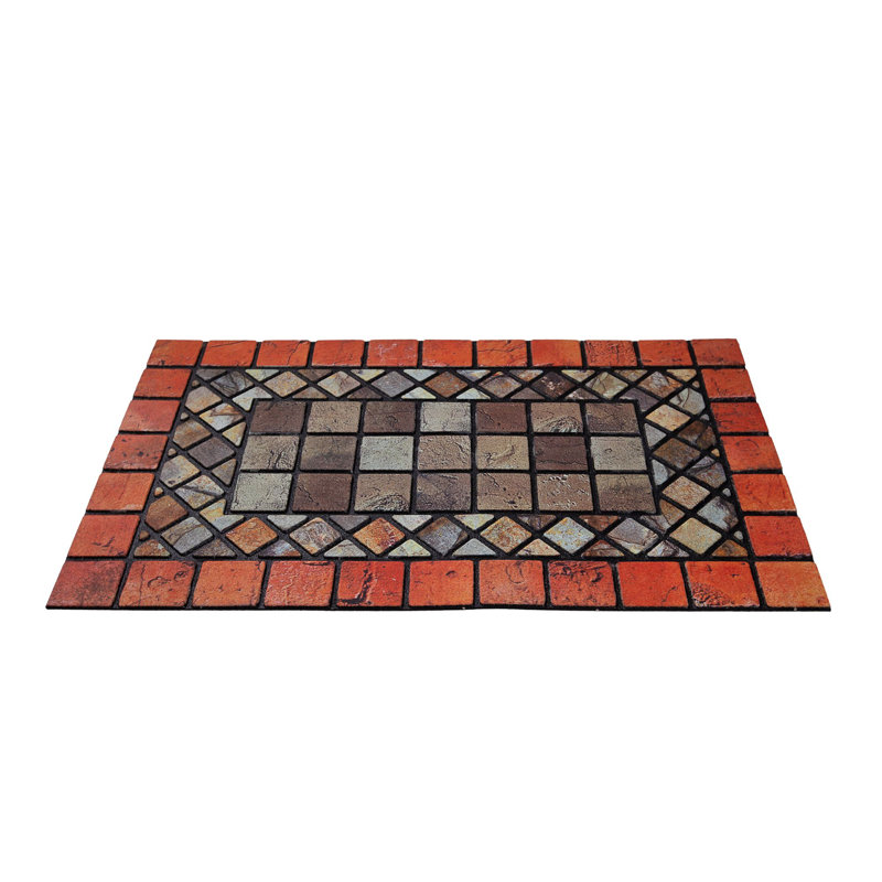 Recycled Rubber Elegant Tile Doormat, Red 