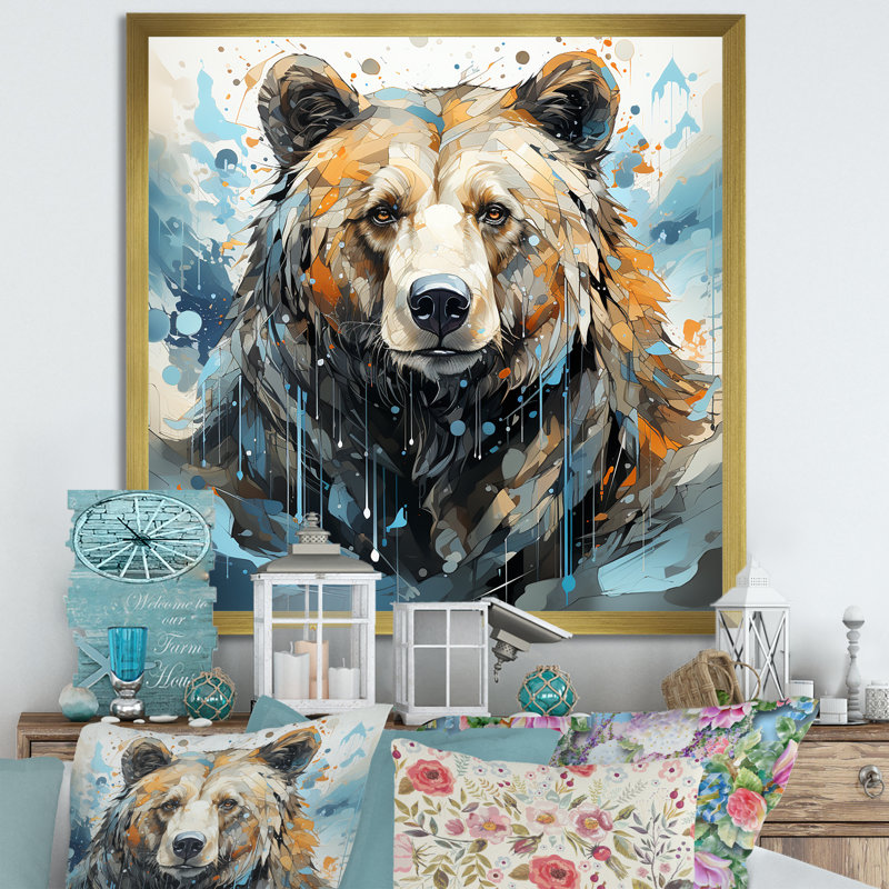 Représentation abstraite d'un mouvement d'ours sur toile, H 36 po x l 36 po x P 1,5 po, Cadre doré simple