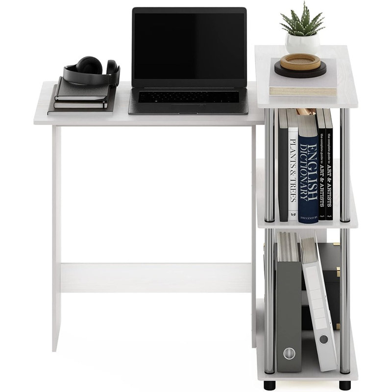 Bureau d'angle avec bibliothèque intégrée, chêne blanc / chrome