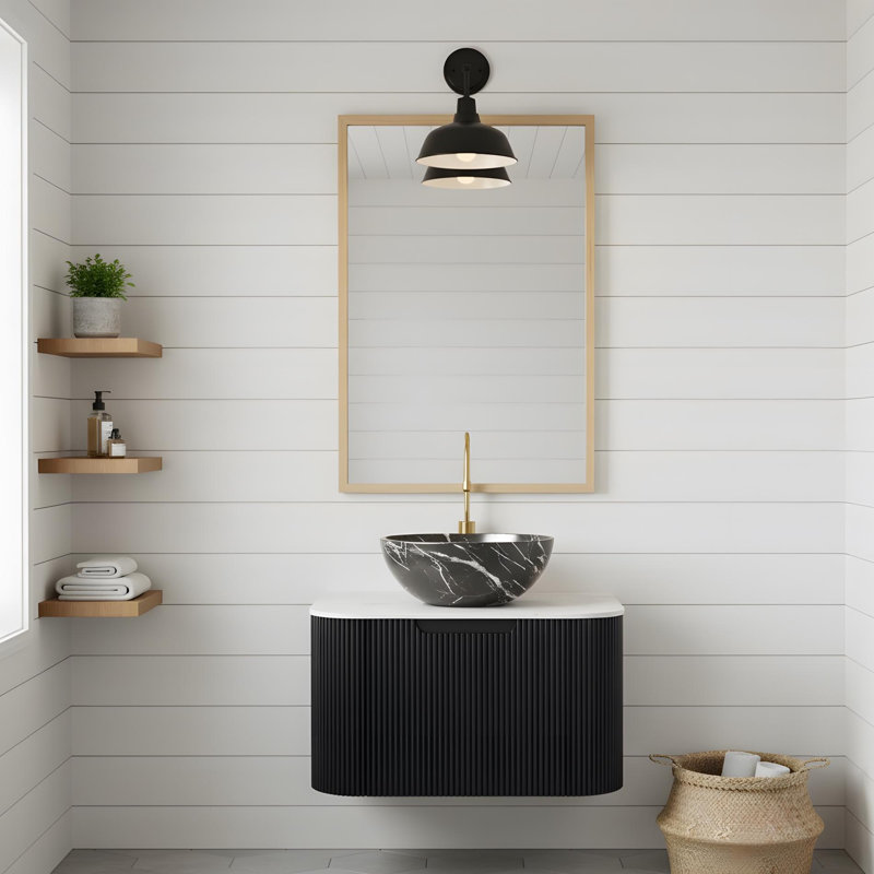 Meuble-lavabo mural 24 po avec cuve en céramique noire et tiroir, 24"