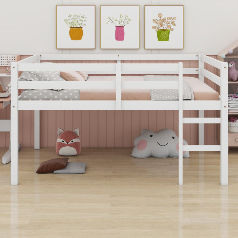 Lit mezzanine en bois avec échelle, blanc