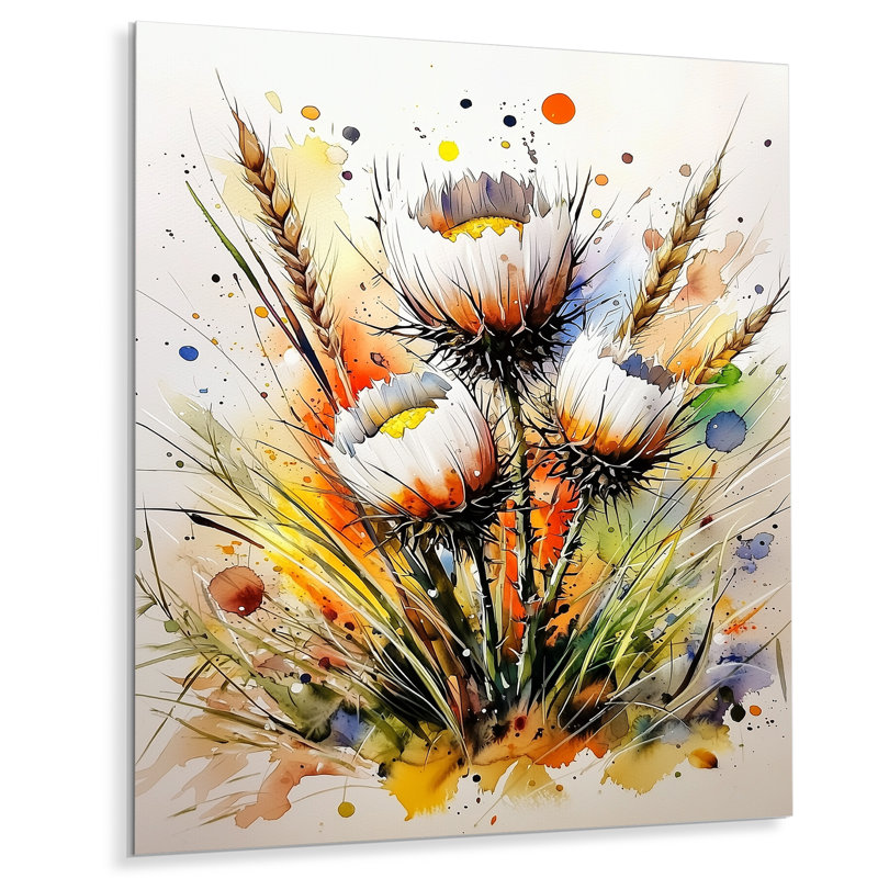Thistles Wildflower Meadows II - chardon, impression métallique traditionnelle, H 32 po x l 16 po