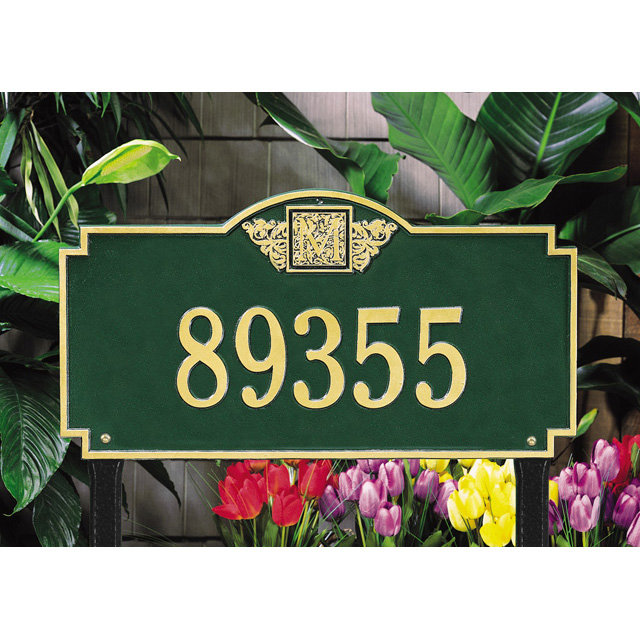 Plaque d'adresse monogramme à 1 ligne pour pelouse, Vert et or, Oui
