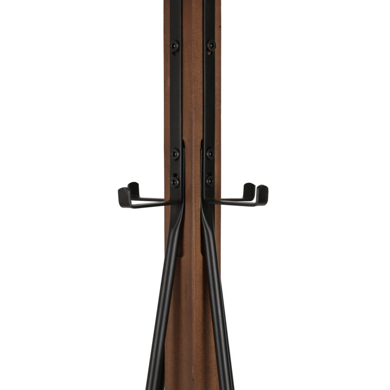 Reclaimed Wood And Metal Freestanding Coat Rack With Hooks Use In Bedroom, Living Room