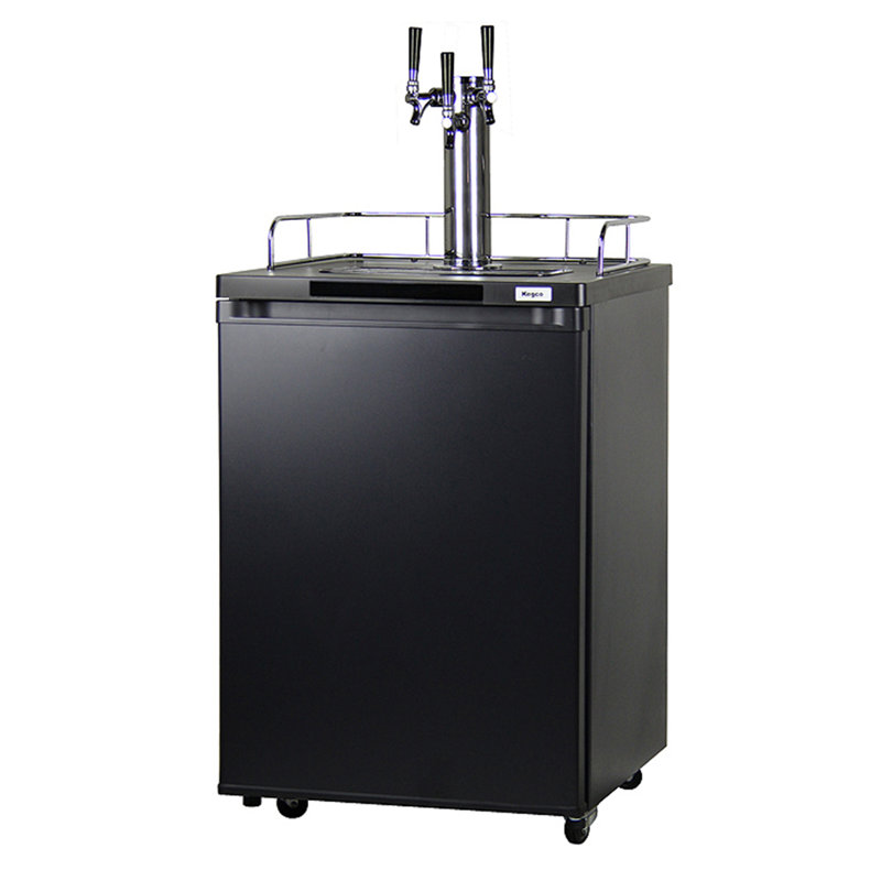 Kegco 5.6 cu. ft. Black Triple Tap Half Barrel (Full Size) and Mini Keg Built-In Kegerator and Freestanding Kegerator with Door Lock and Adjustable Temperature for Commercial Use