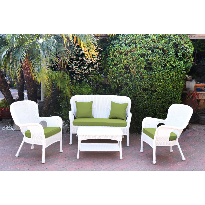 Bellas 4 Piece Sofa Set with Cushions, Green, White
