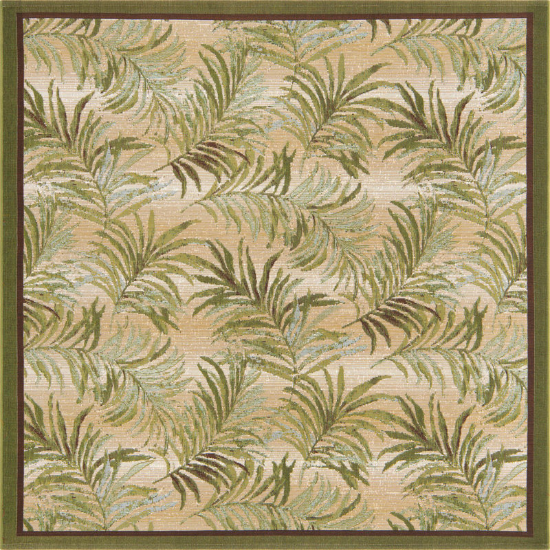 Green Keukenhof Indoor/Outdoor Botanical Rug, Square 6'