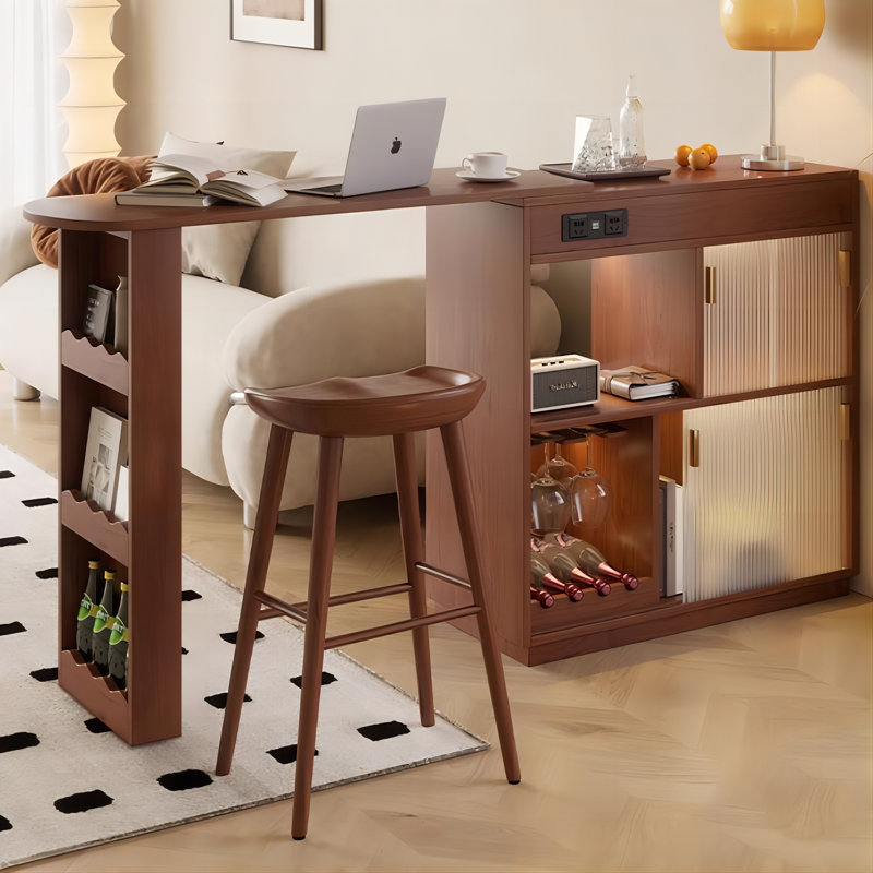 40.16"Retro Brown Solid Wood Extendable Bar Counter