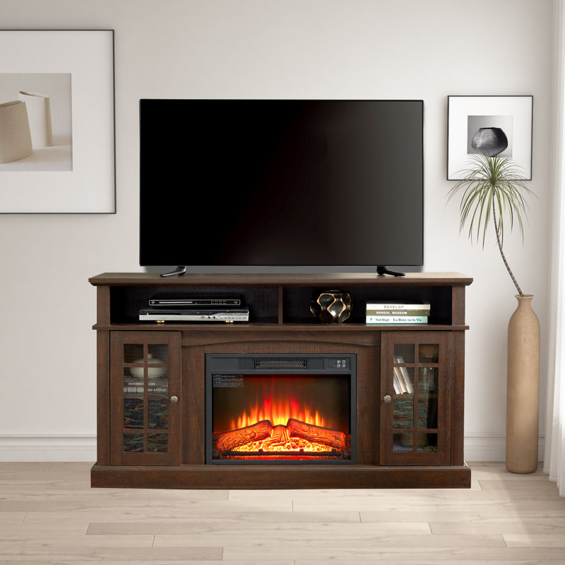 Crédence de rangement avec foyer Mitch inclus, Espresso