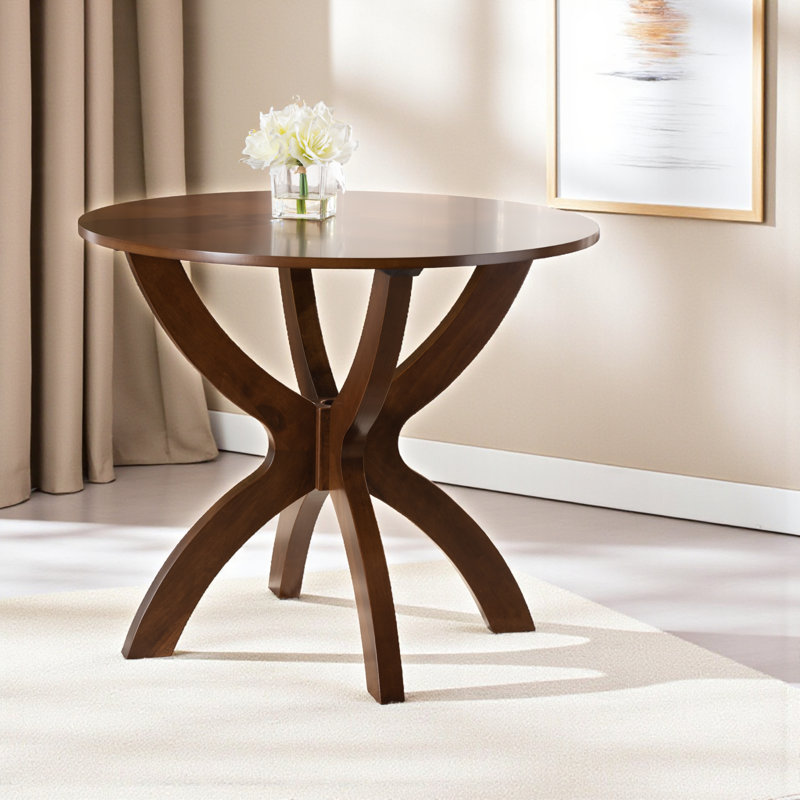 Round Solid Wood Base Dining Table, Walnut