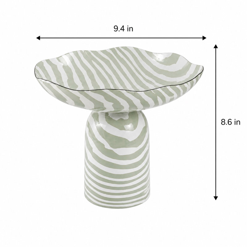 Bol décoratif rayé en métal avec base piédestal