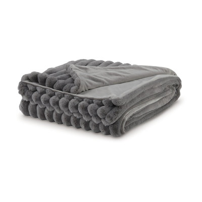 Visha Throw Blanket, Jacquard Faux Fur Stripes, Modern Polyester
