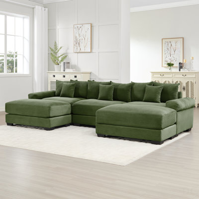 Canapé modulaire surdimensionné de 130 pouces en tissu velours côtelé de qualité supérieure, 3 places avec sièges profonds et accoudoirs larges, avec repose-pieds, conception ergonomique, facile à assembler pour les salons