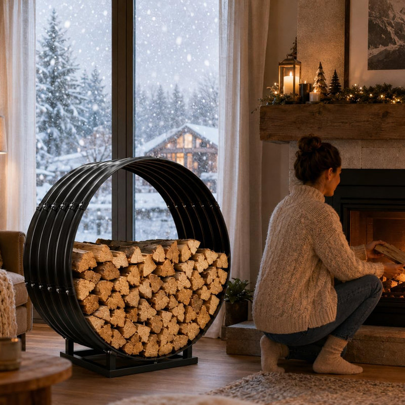 32" Round Hoop Firewood Rack, 500 Lbs Heavy Duty Firewood Storage Holder with Rustproof