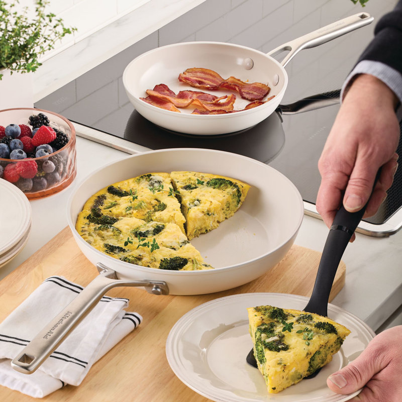 Kitchenaid Hard-Anodized Ceramic Induction Skillet Set, 2-Piece, Porcelain White, White