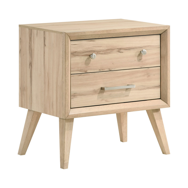 Table de chevet classique de style Mid-Century moderne avec chêne naturel, chambre à coucher, 2 tiroirs décoratifs