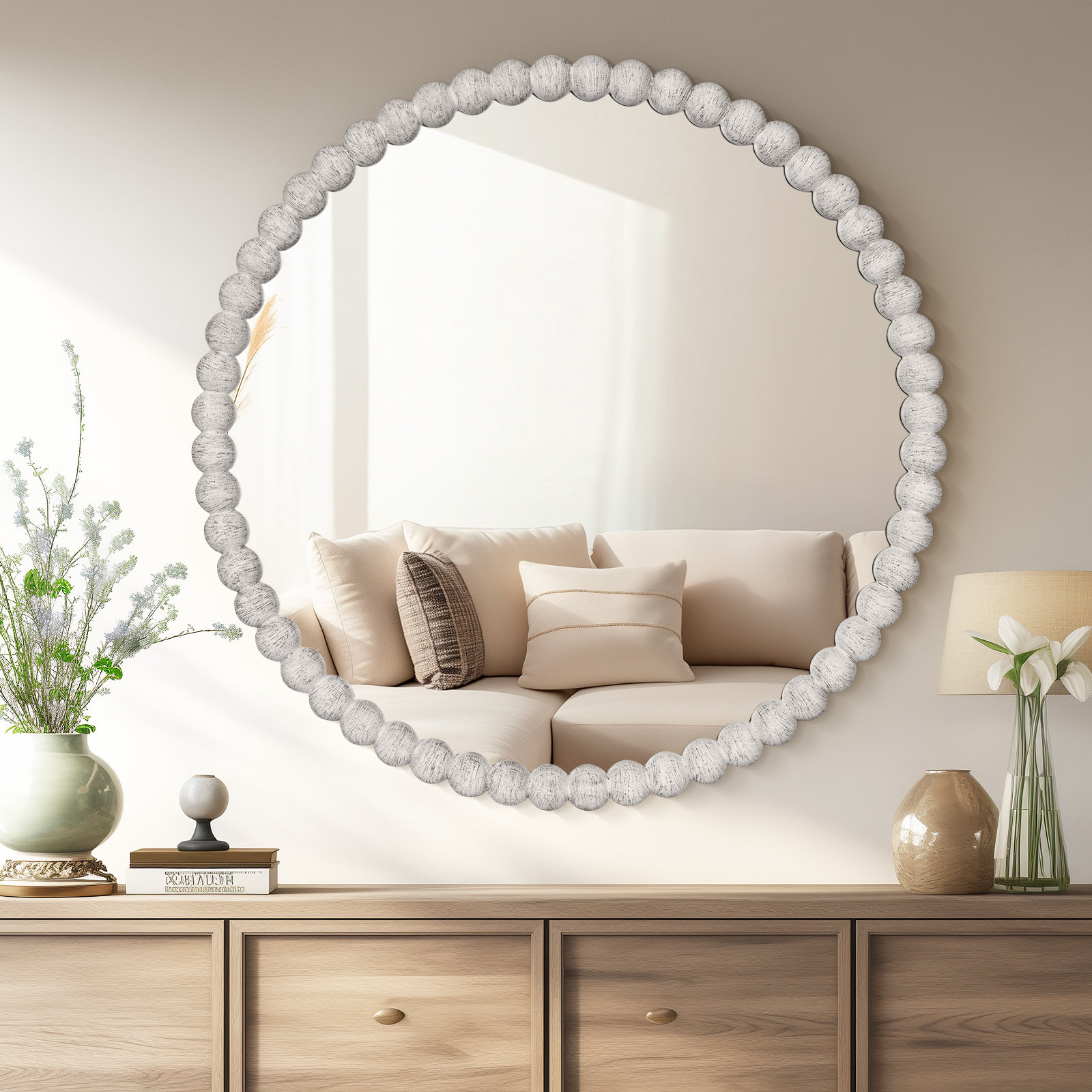 Pine Accent Mirror, White, 36" x 36"
