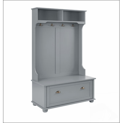 Classic Cosatal Style Hall Tree Entryway Bench with Open Shelves and Shoe Cabinets