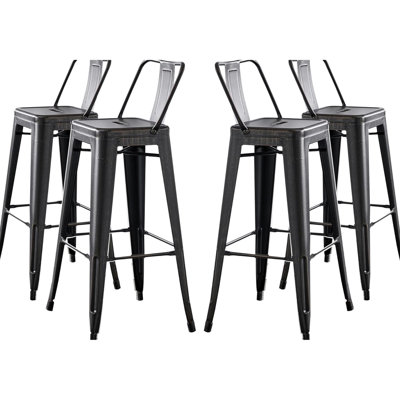30 po. Métal rustique industriel noir mat sablé de 30 po avec dossier en forme de seau, avec dossier à assise orientée confort, patins antidérapants pour les sièges de pub sur le balcon, restauration extérieure adaptée aux intempéries
