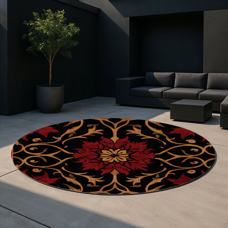 Aurora Motif Indoor And Outdoor Area Rug, Round 5'