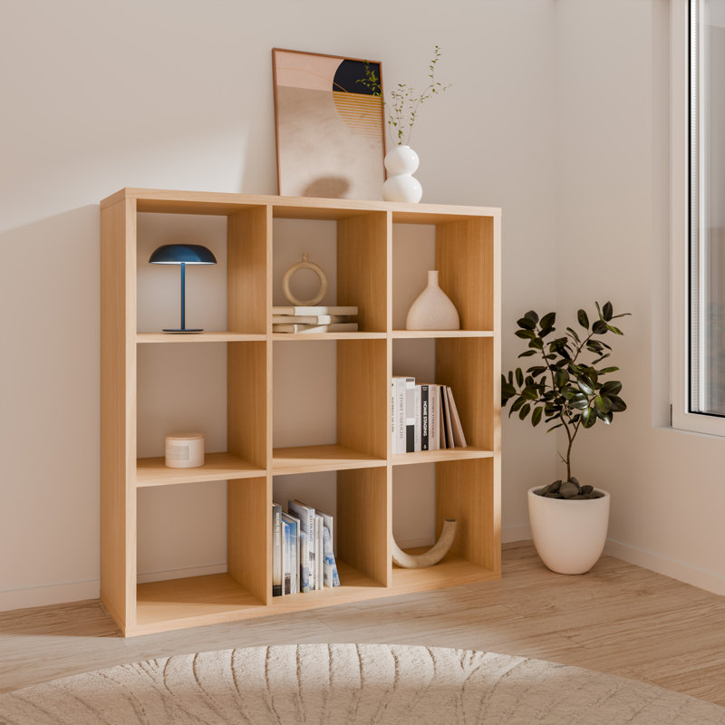 Cube Bookcase, (9 Shelves) 107.3cm.H x 107.3cm.W x 107.3cm.D, Brown